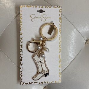 Gold and White Cowboy Boot Key Chain